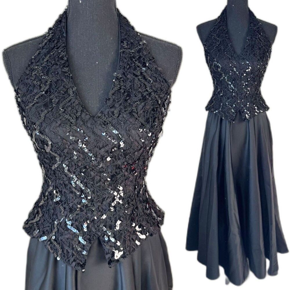 Size 8 Y2K Vintage Dave and Johnny halter evening gown whimsigoth goth glam 90s